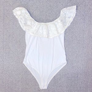 Charlotte Russe White Lace Off the Shoulder Bodysuit